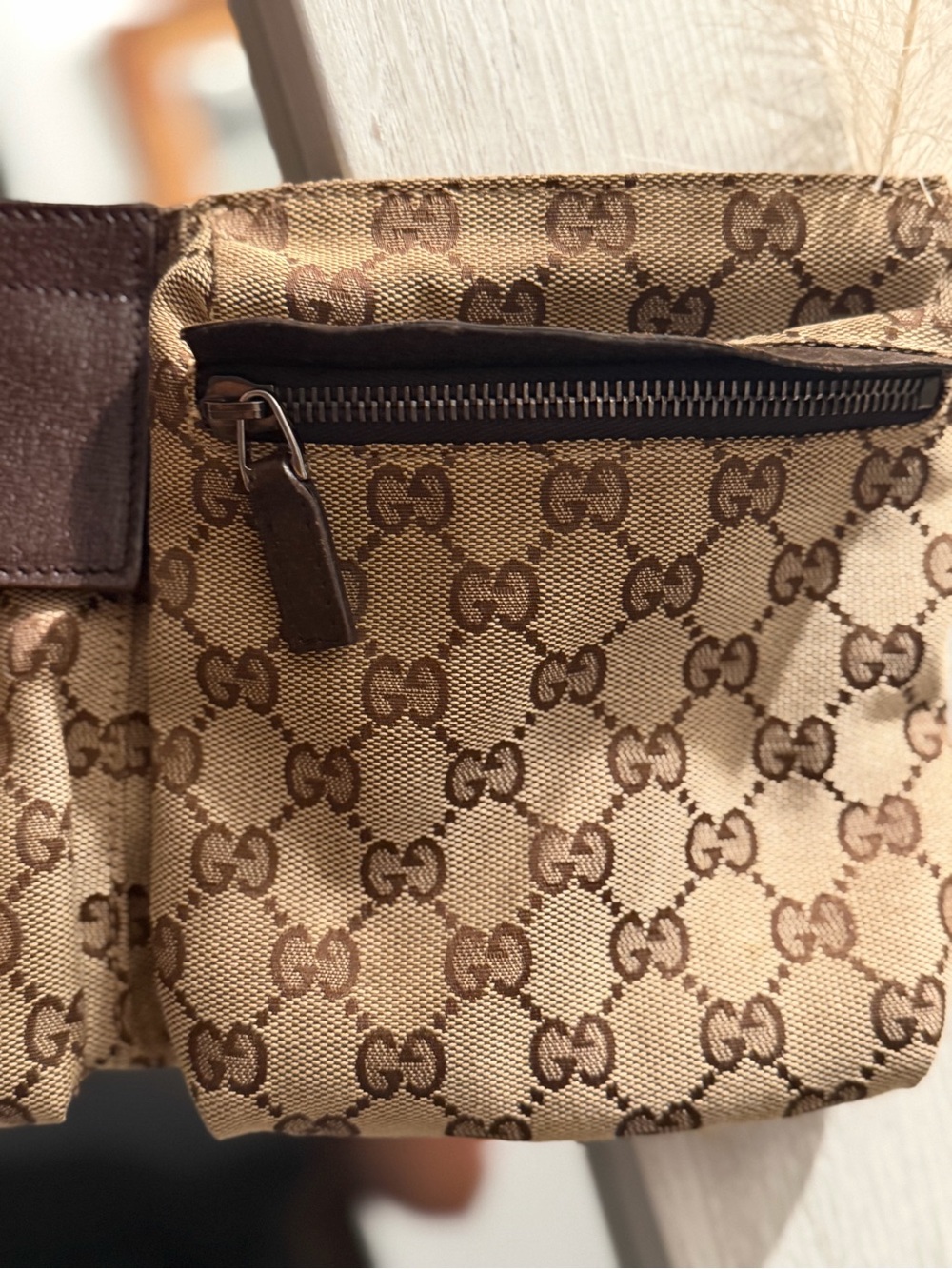 Gucci Brown & Beige Monogram Belt Bag - Picture 4 of 6